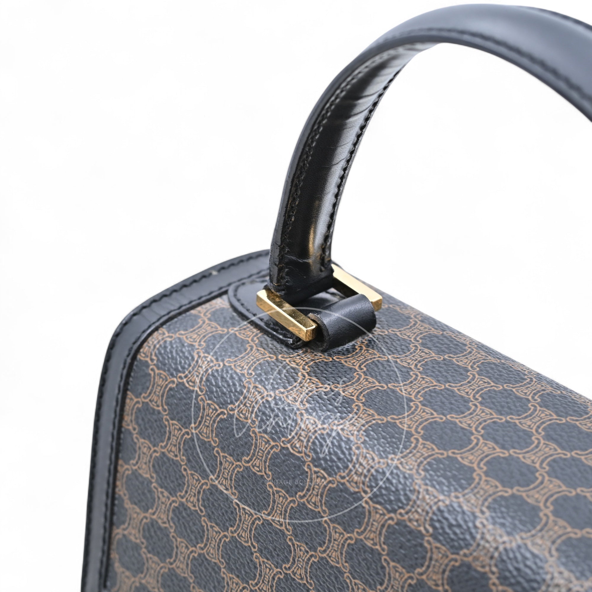Celine Vintage Macadam Turn Lock Handbag GHW Black