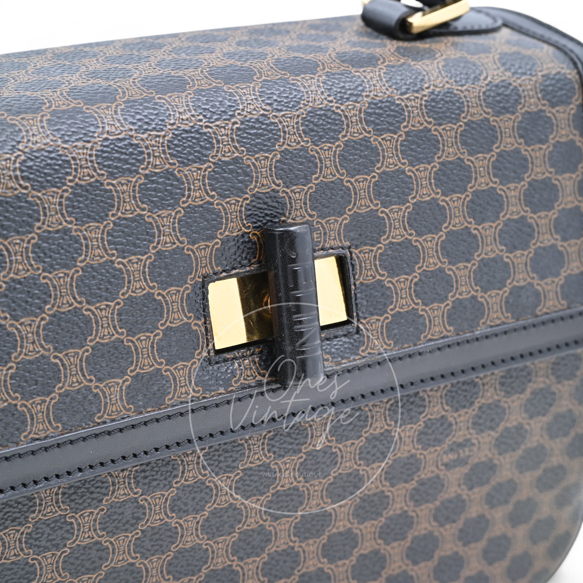 Celine Vintage Macadam Turn Lock Handbag GHW Black