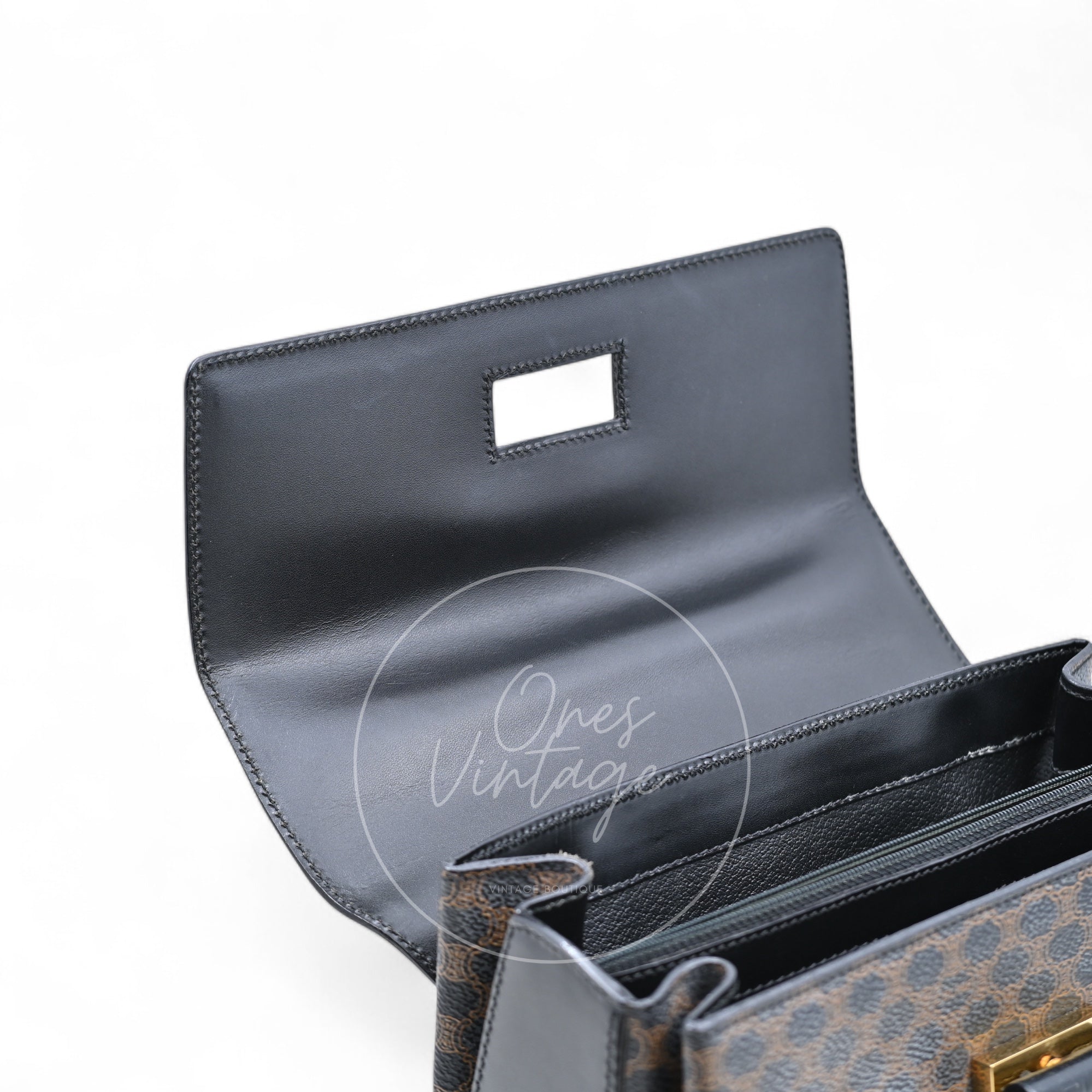 Celine Vintage Macadam Turn Lock Handbag GHW Black