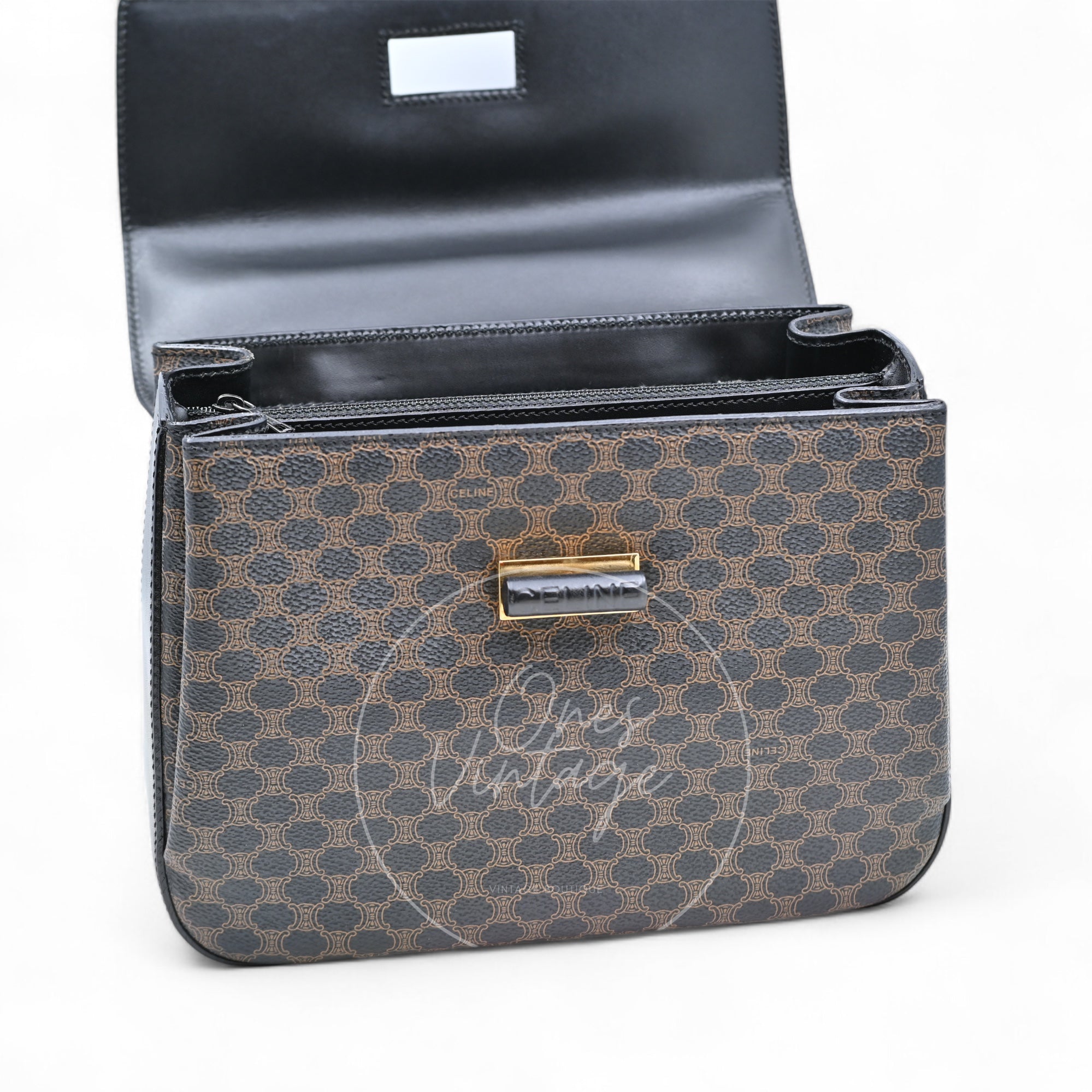 Celine Vintage Macadam Turn Lock Handbag GHW Black