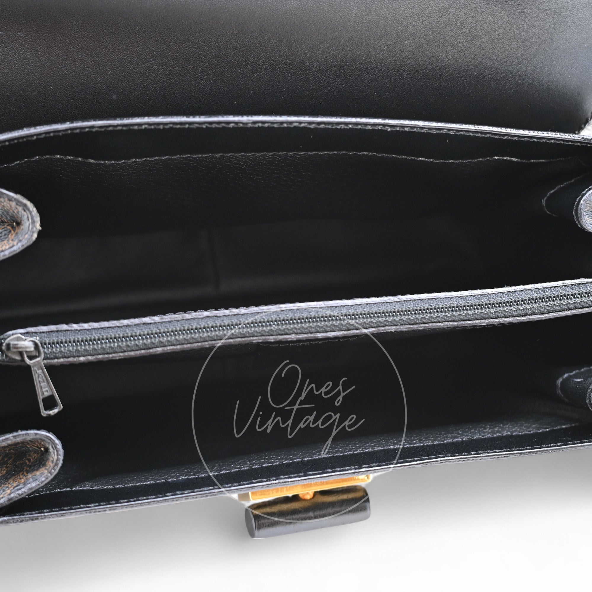 Celine Vintage Macadam Turn Lock Handbag GHW Black