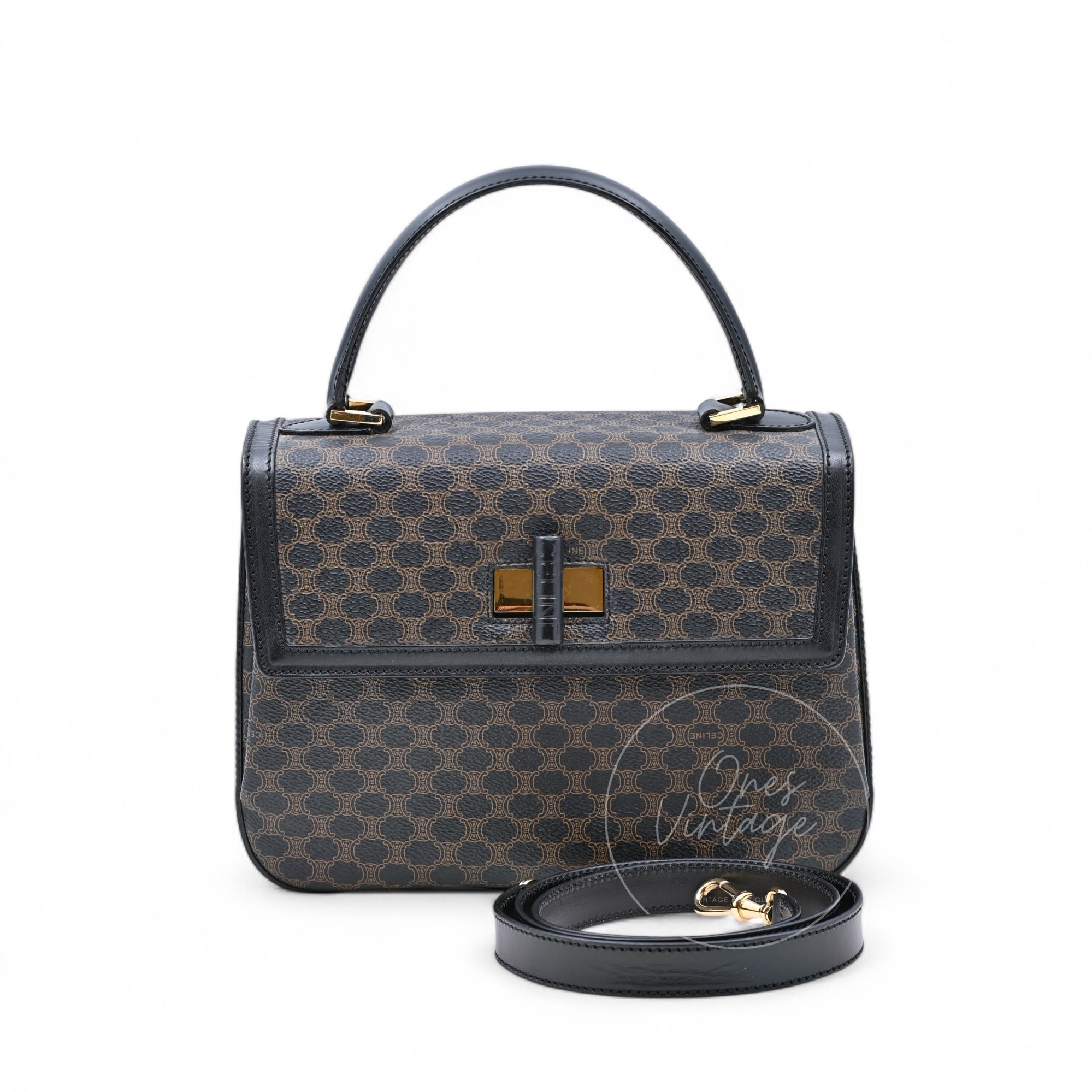 Celine Vintage Macadam Turn Lock Handbag GHW Black