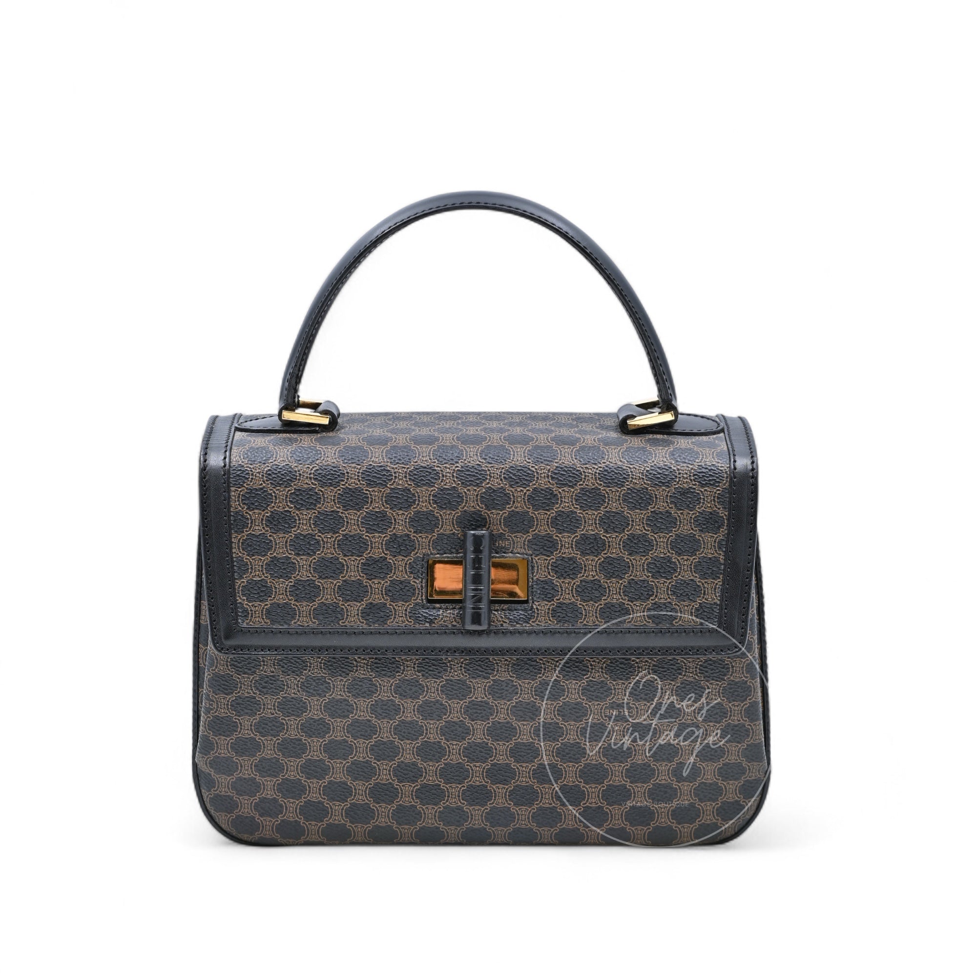 Celine Vintage Macadam Turn Lock Handbag GHW Black