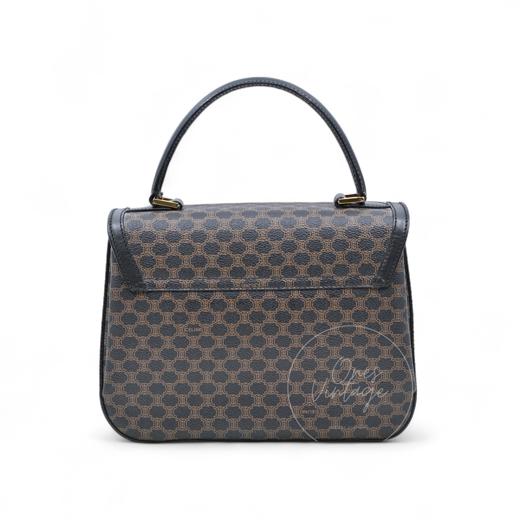 Celine Vintage Macadam Turn Lock Handbag GHW Black