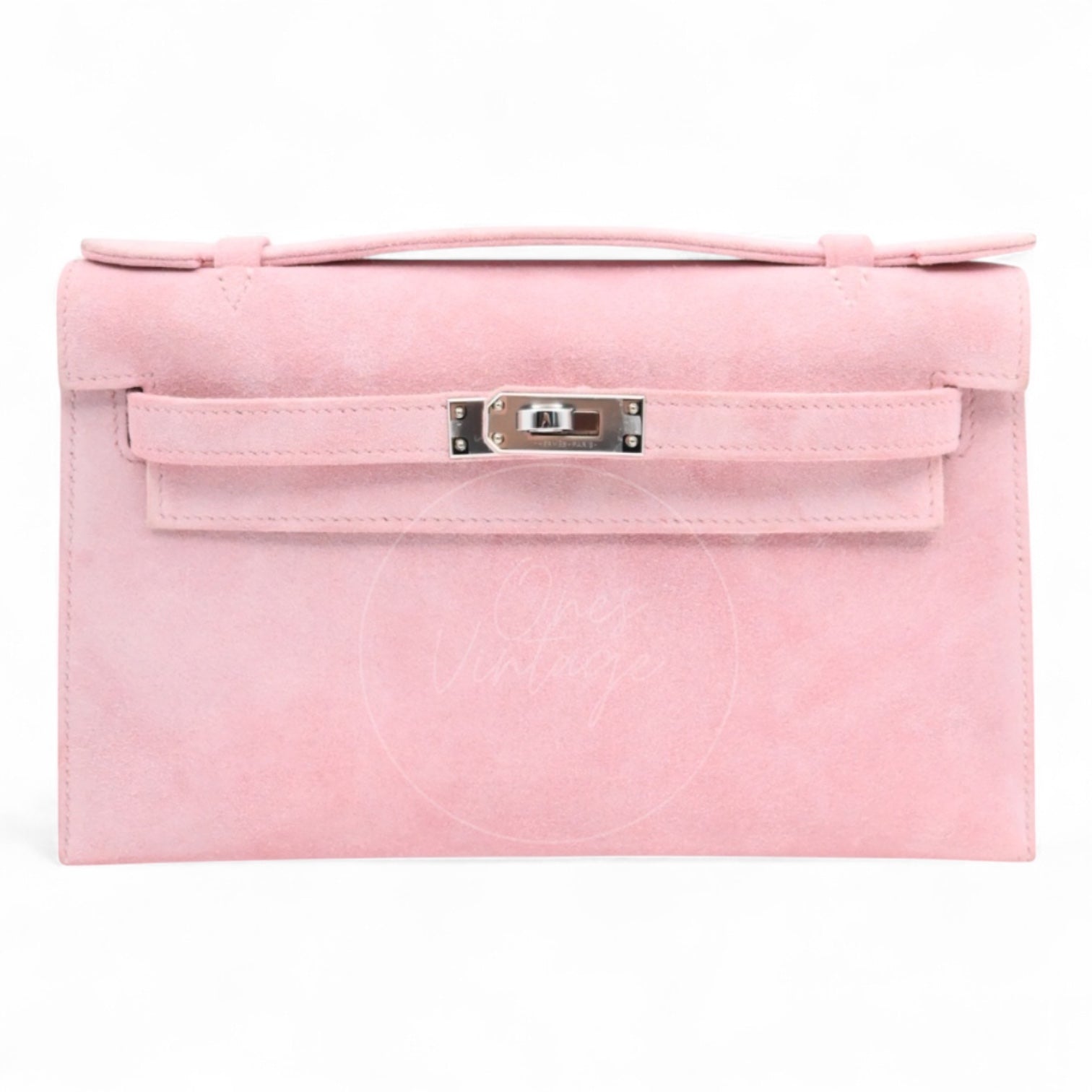Hermes Kelly Pochette Suede PHW Pink Square J