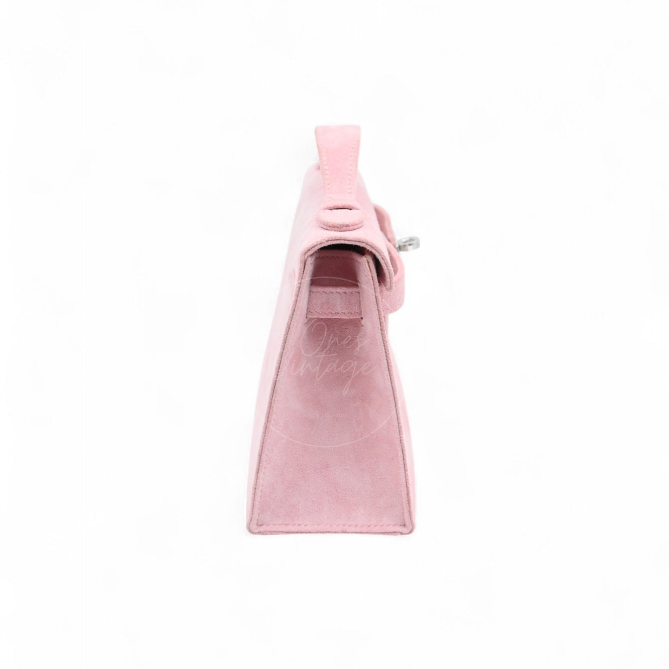 Hermes Kelly Pochette Suede PHW Pink Square J
