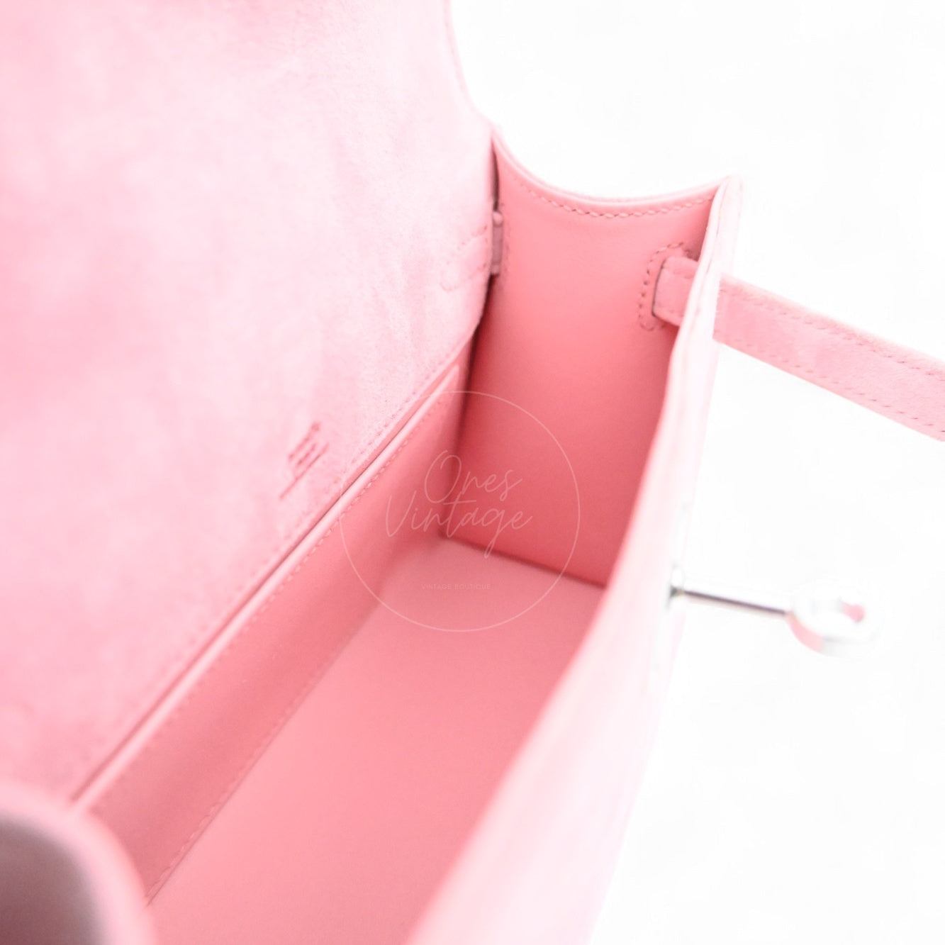 Hermes Kelly Pochette Suede PHW Pink Square J