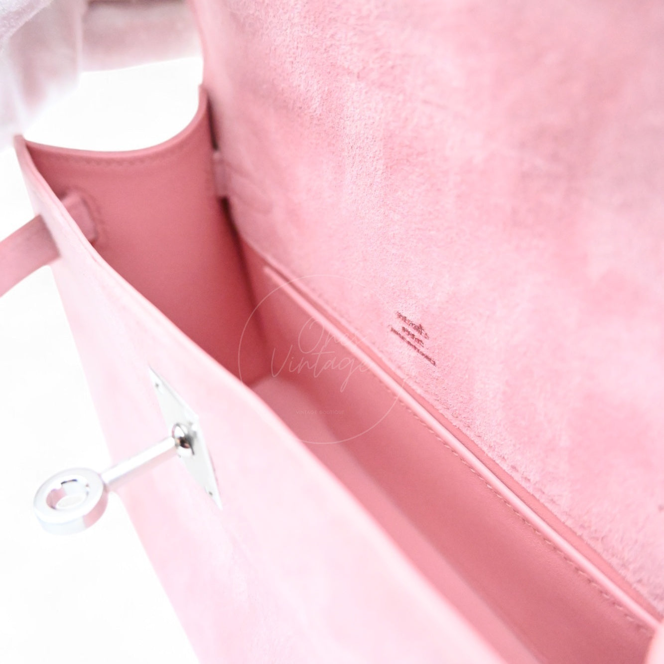 Hermes Kelly Pochette Suede PHW Pink Square J