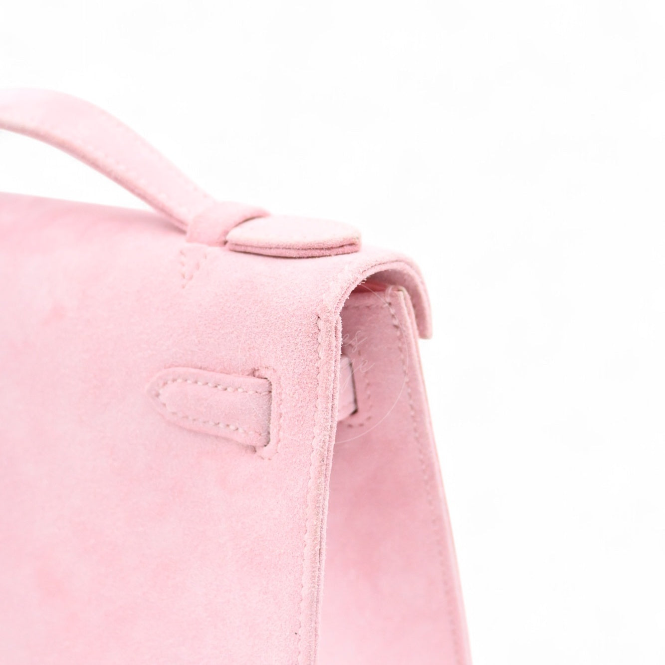 Hermes Kelly Pochette Suede PHW Pink Square J