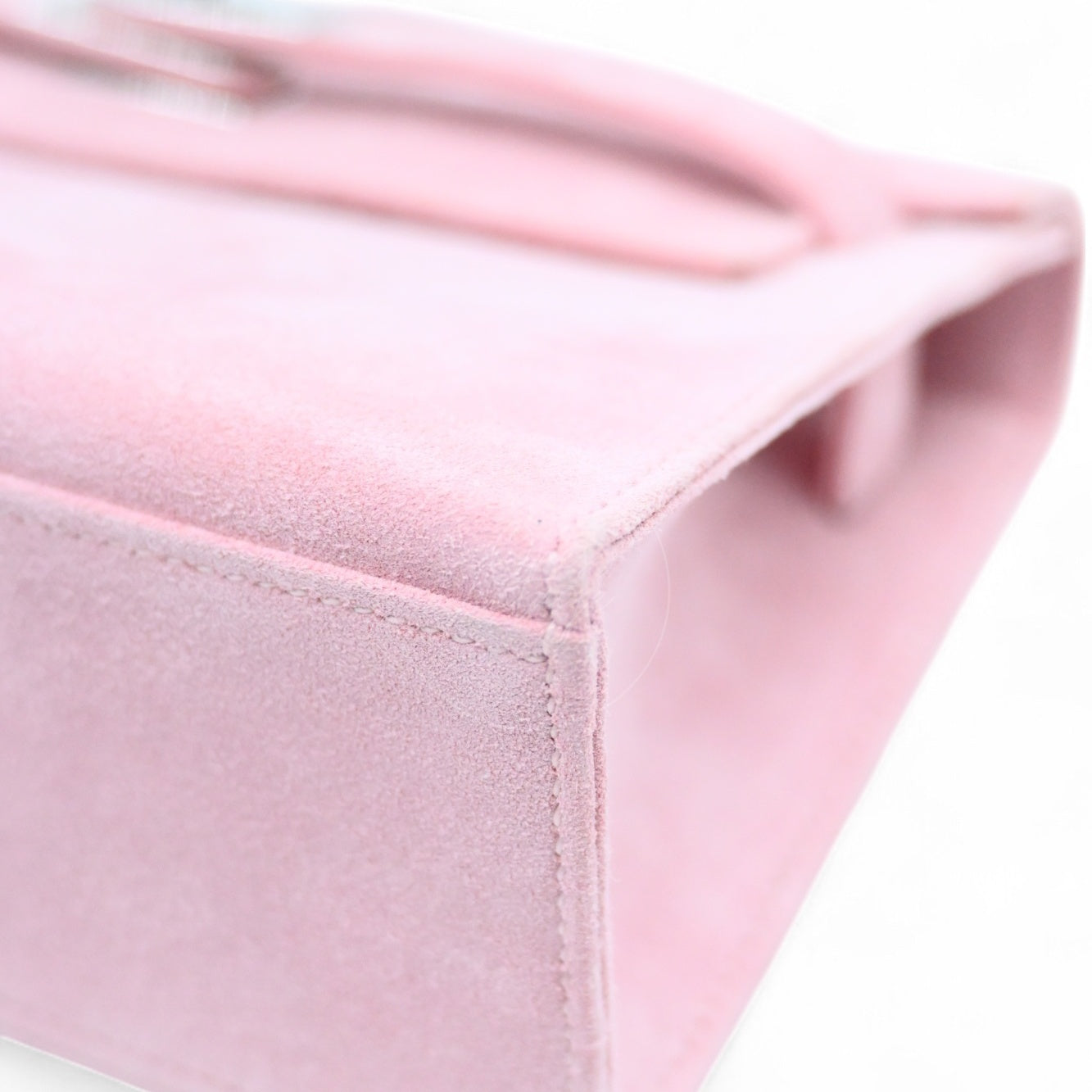 Hermes Kelly Pochette Suede PHW Pink Square J