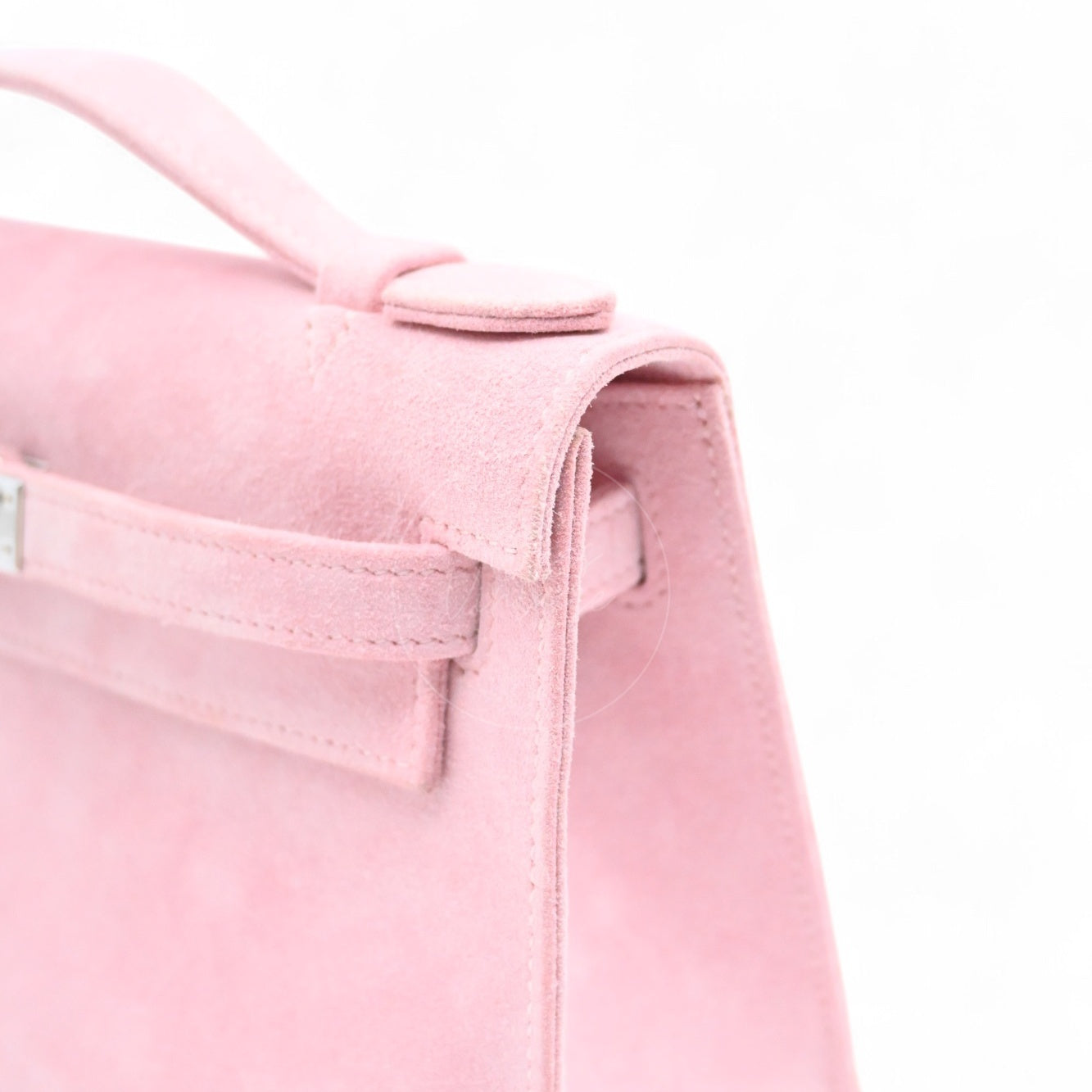 Hermes Kelly Pochette Suede PHW Pink Square J