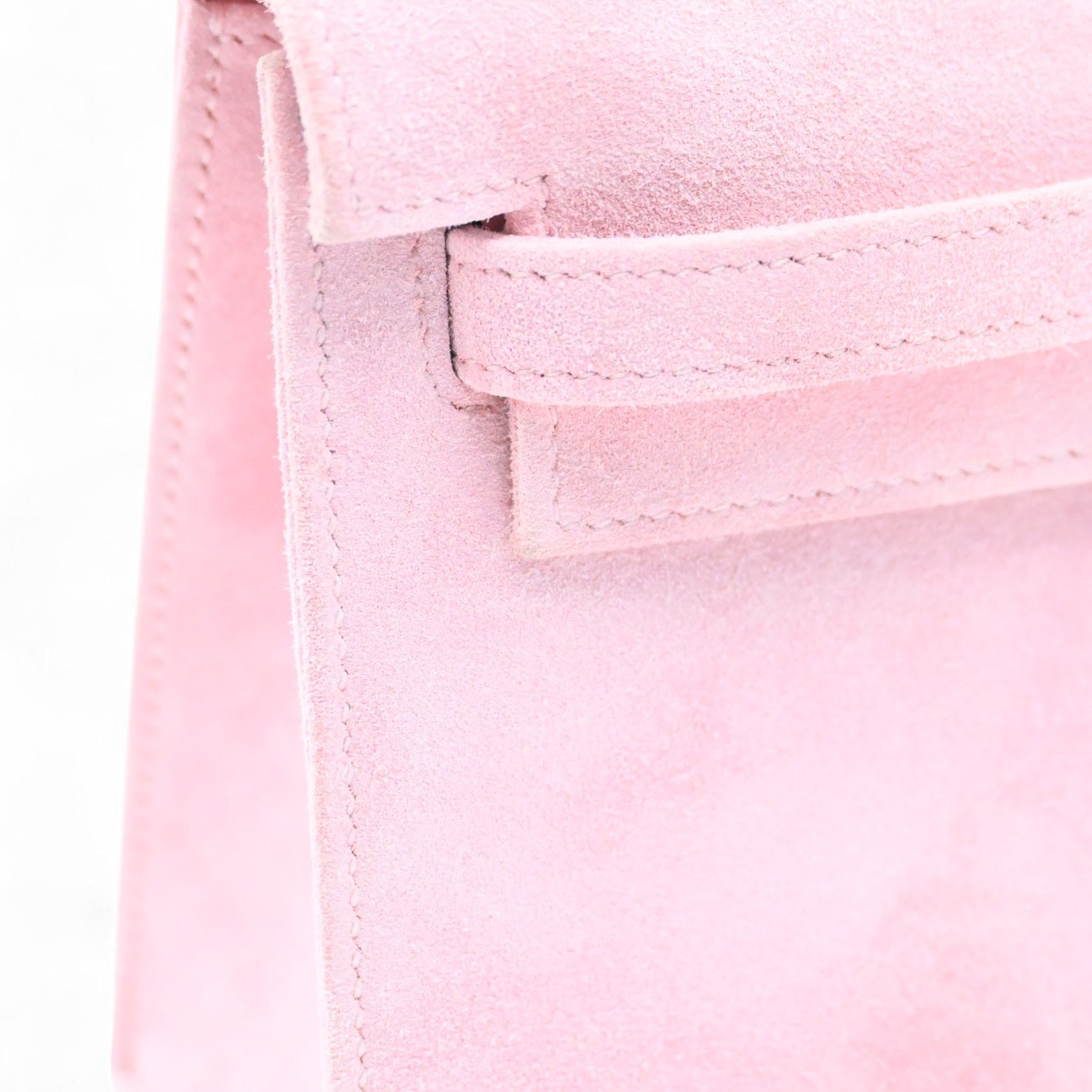 Hermes Kelly Pochette Suede PHW Pink Square J