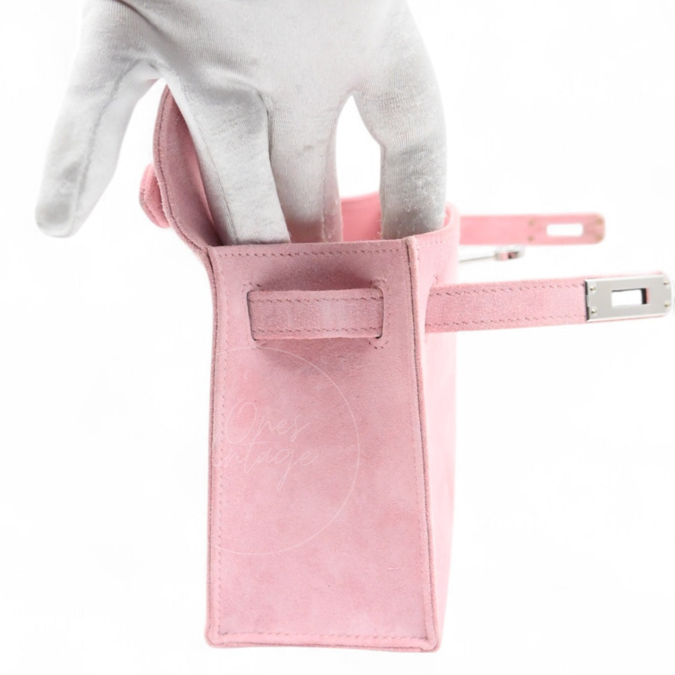 Hermes Kelly Pochette Suede PHW Pink Square J