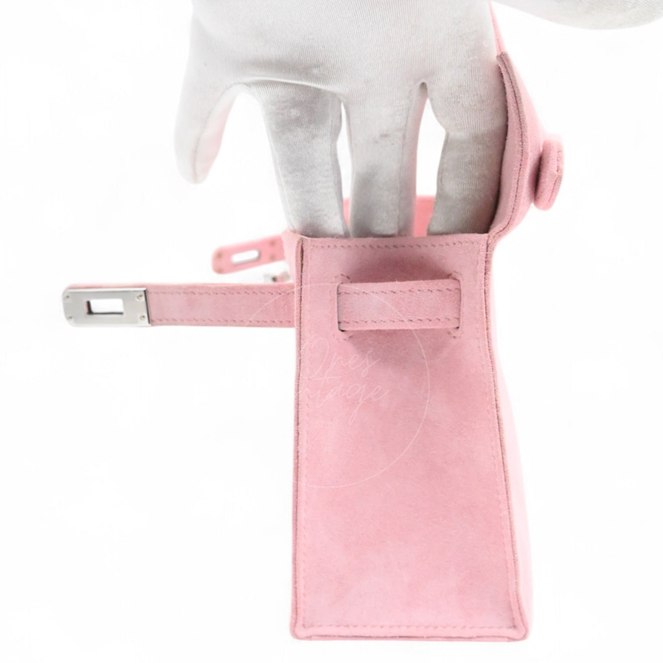 Hermes Kelly Pochette Suede PHW Pink Square J