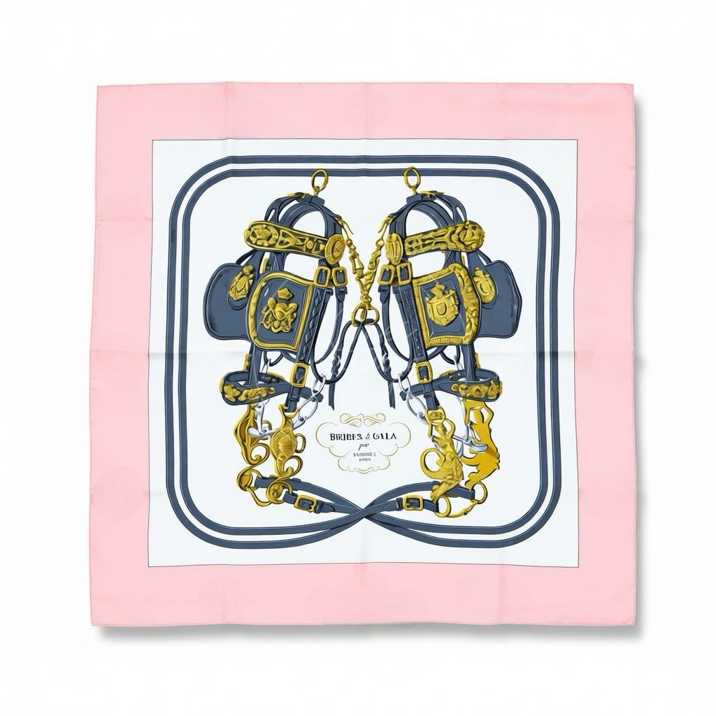 Hermes Carre 90 Brides De Gara Pink Silk Square Scarf