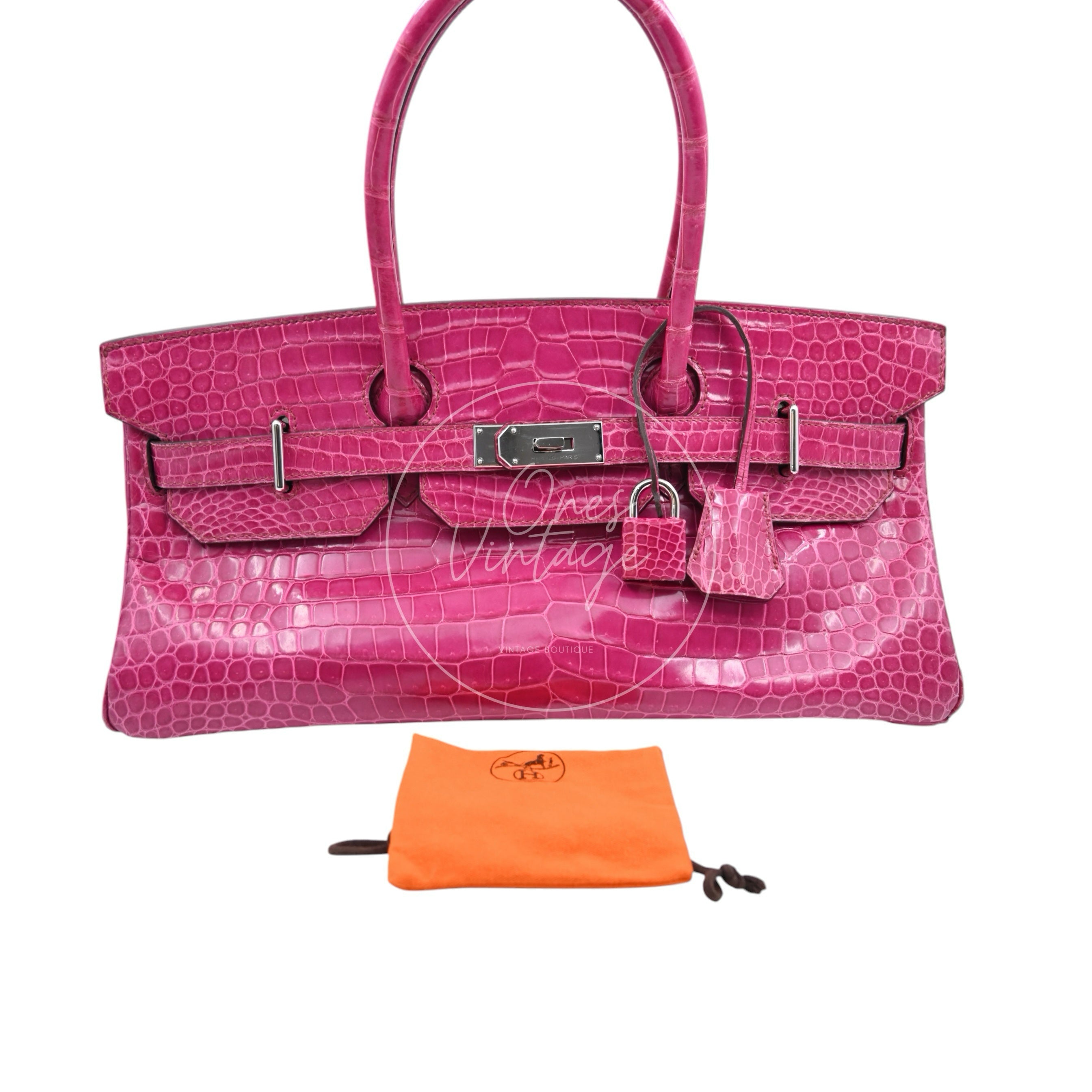 Hermes Birkin Shoulder Croco PHW Pink Square J