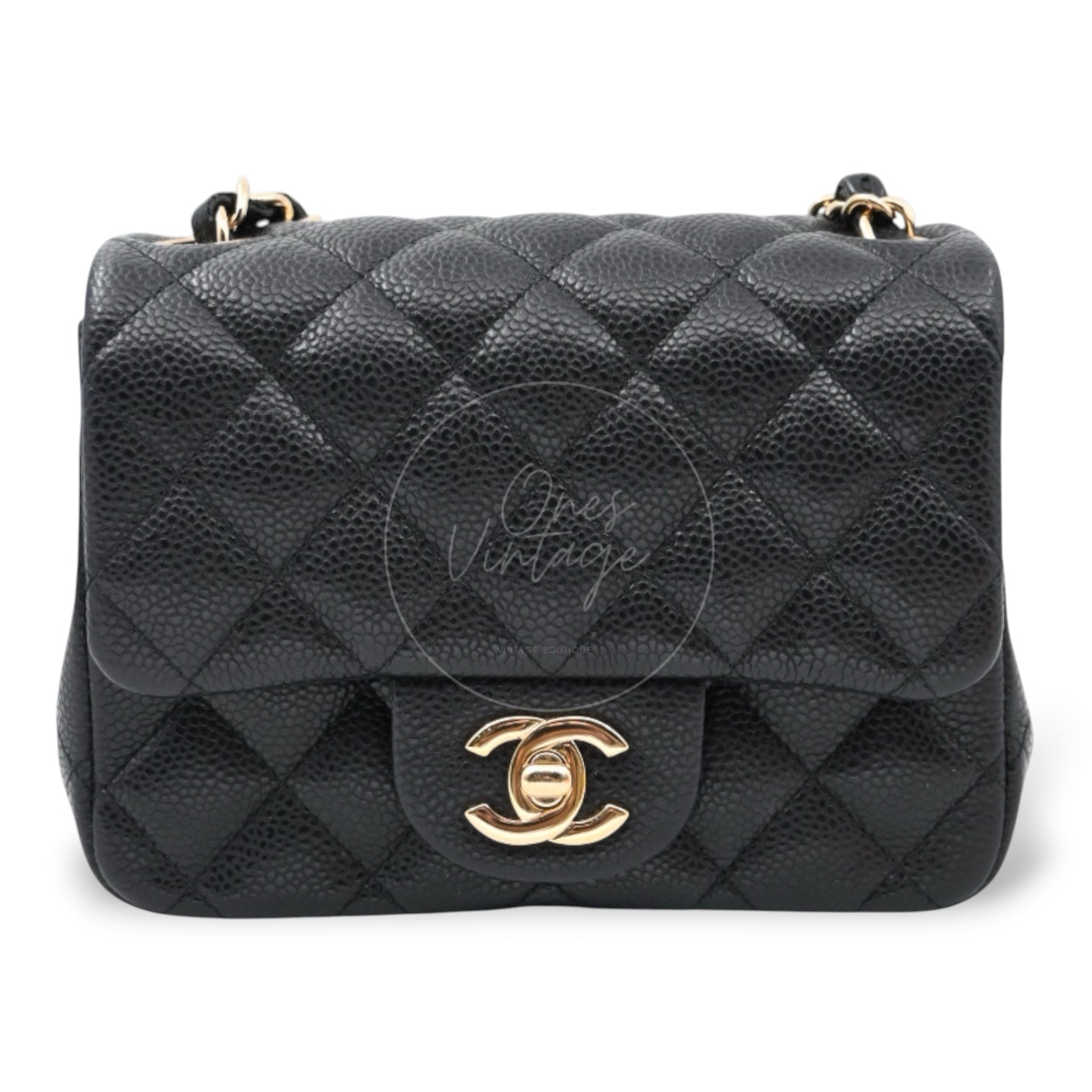 Chanel Mini Square Caviar Flap Bag GHW Black Series 25