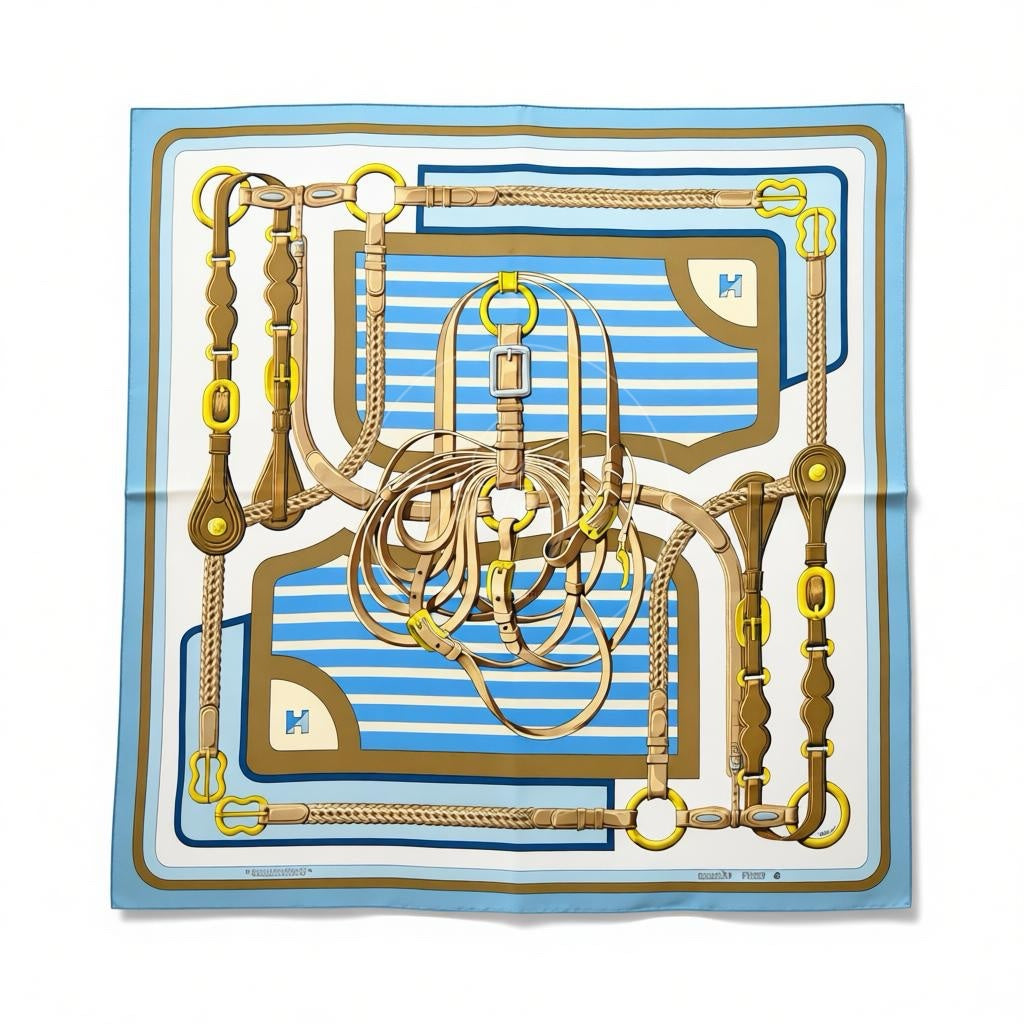 Hermes Carre 90 Coaching Light Blue Square Scarf