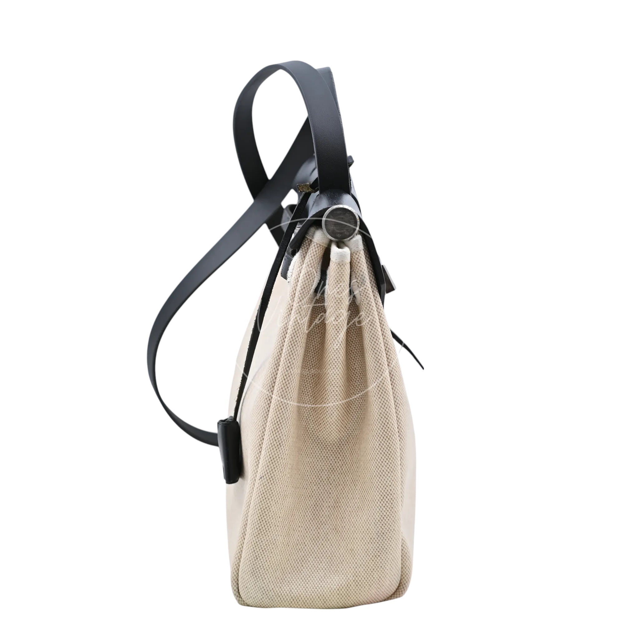 [Pre-owned] Hermes Herbag 31 Black Swift Beige Toile H PHW Stamp Square G