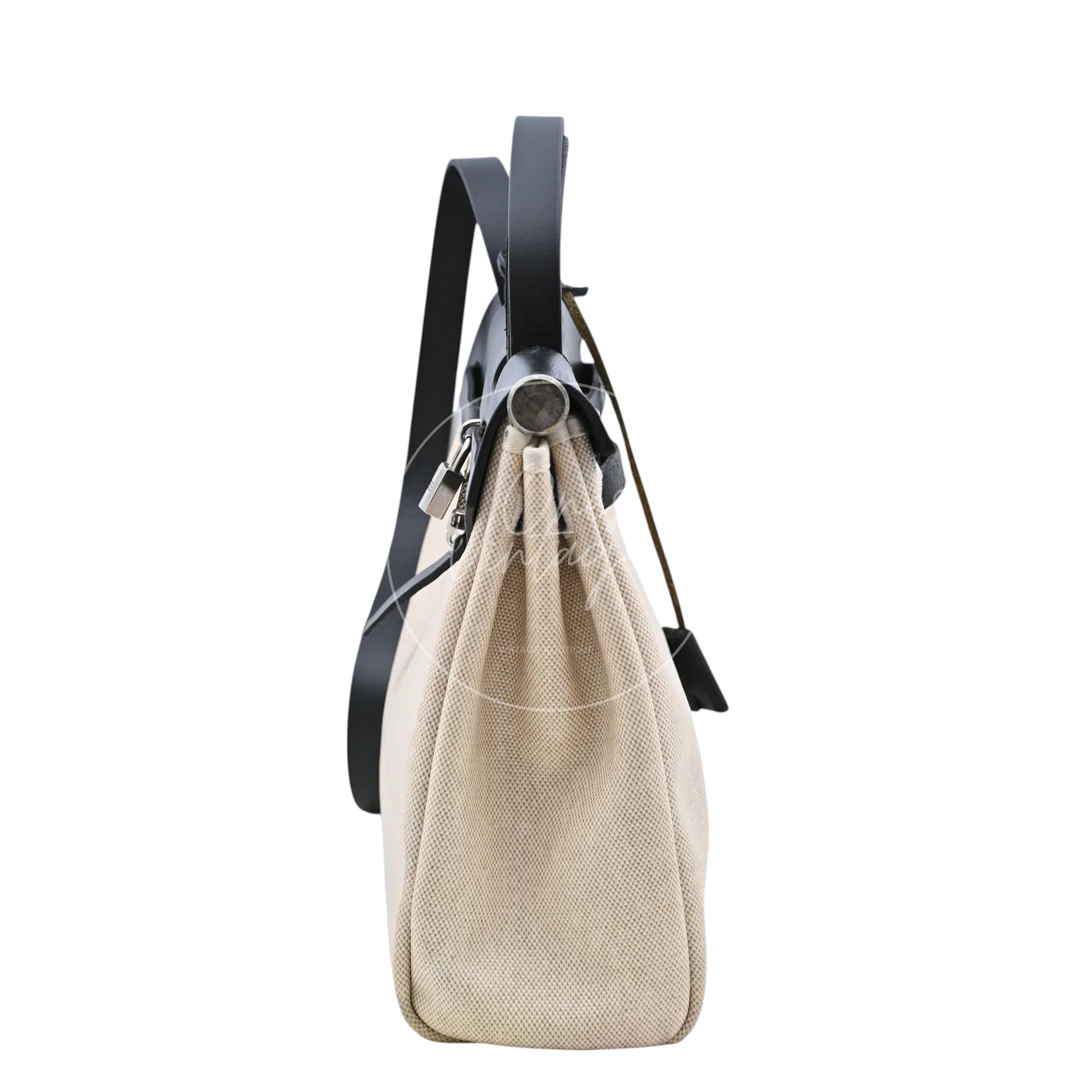 [Pre-owned] Hermes Herbag 31 Black Swift Beige Toile H PHW Stamp Square G