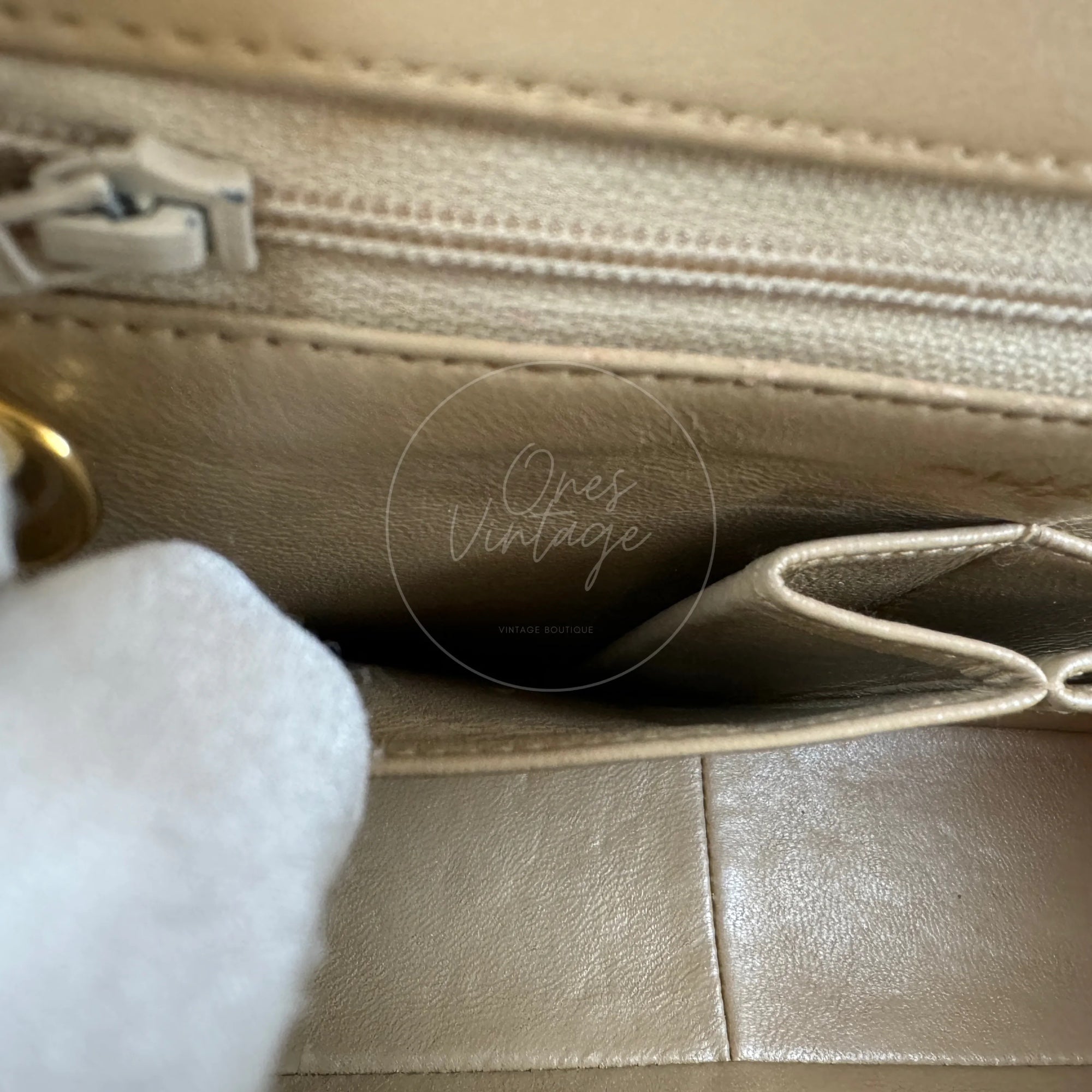 [Pre-owned] Chanel Vintage Beige Lambskin Mini Square Classic Flap Bag