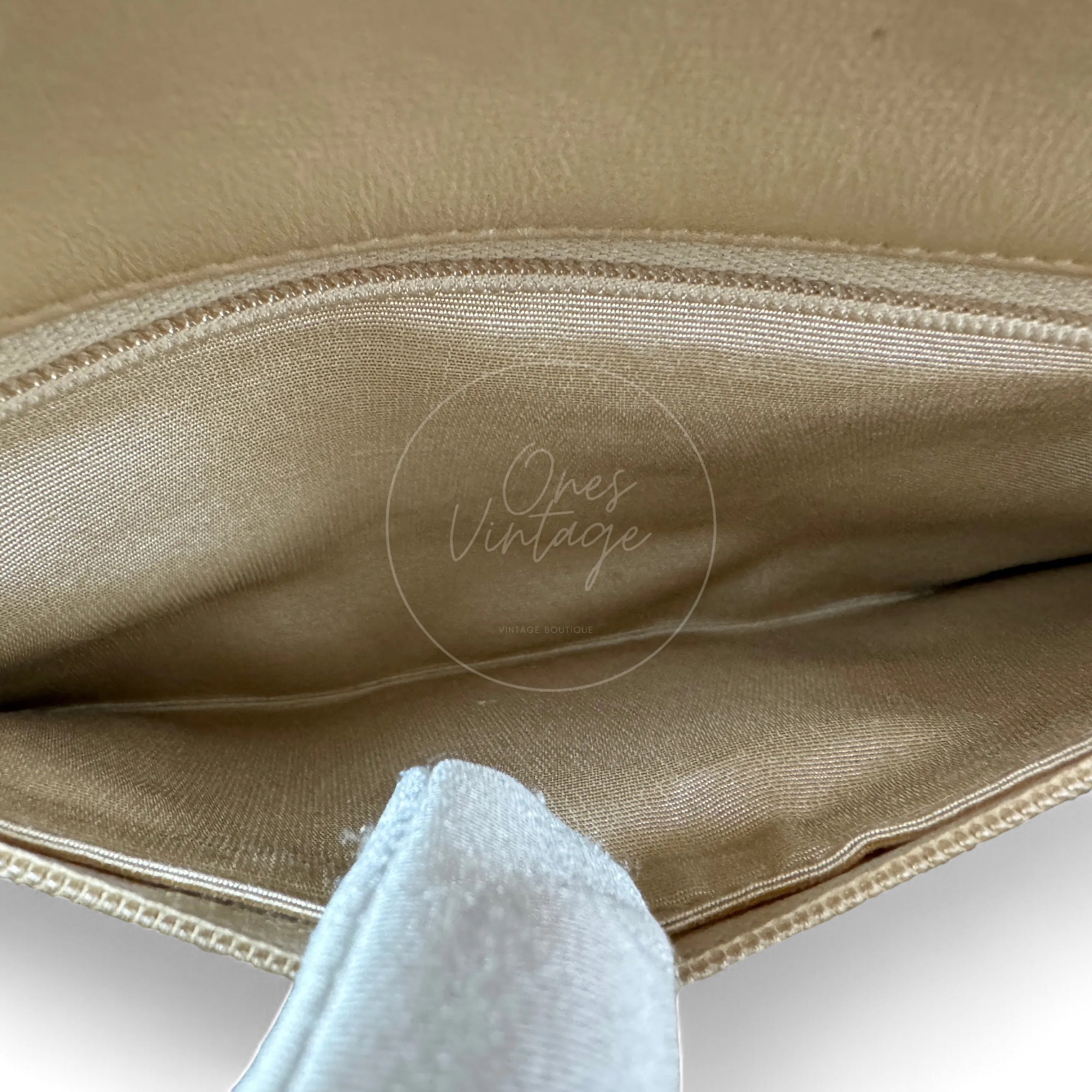 [Pre-owned] Chanel Vintage Beige Lambskin Mini Square Classic Flap Bag