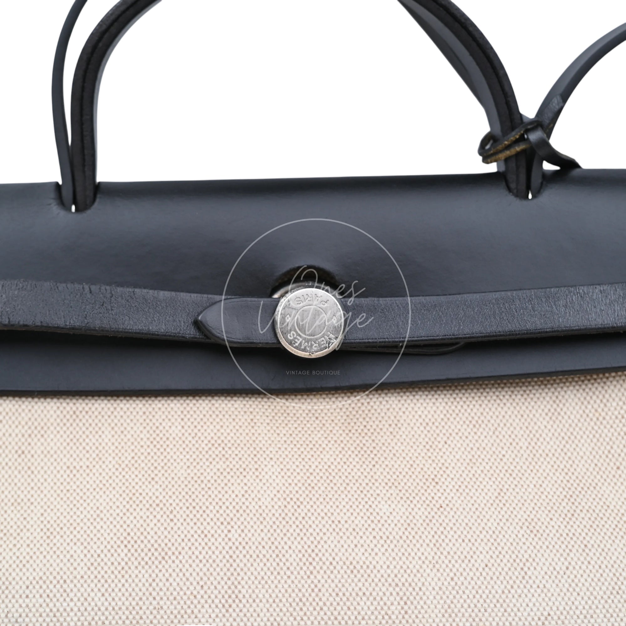 [Pre-owned] Hermes Herbag 31 Black Swift Beige Toile H PHW Stamp Square G