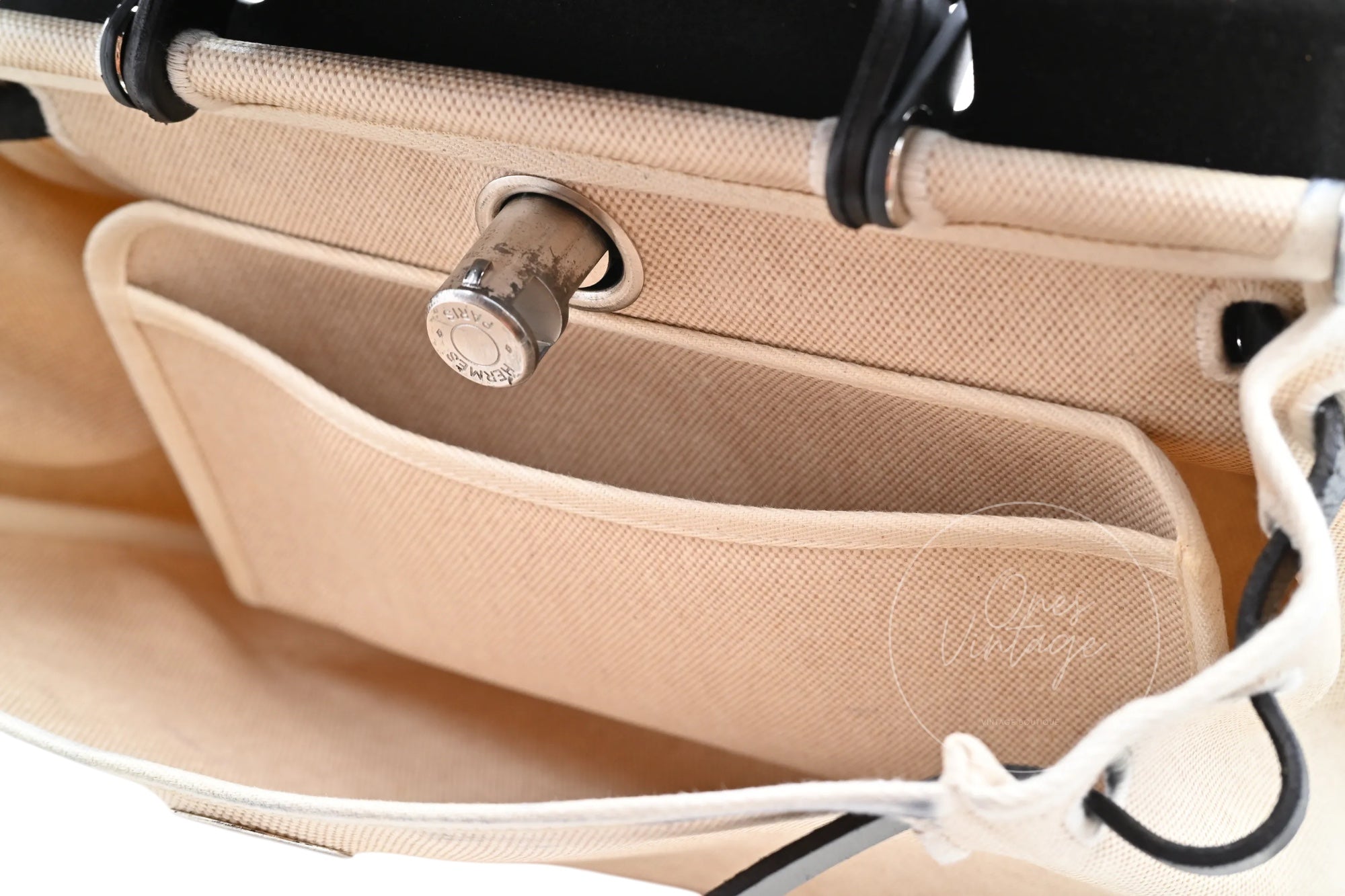 [Pre-owned] Hermes Herbag 31 Black Swift Beige Toile H PHW Stamp Square G