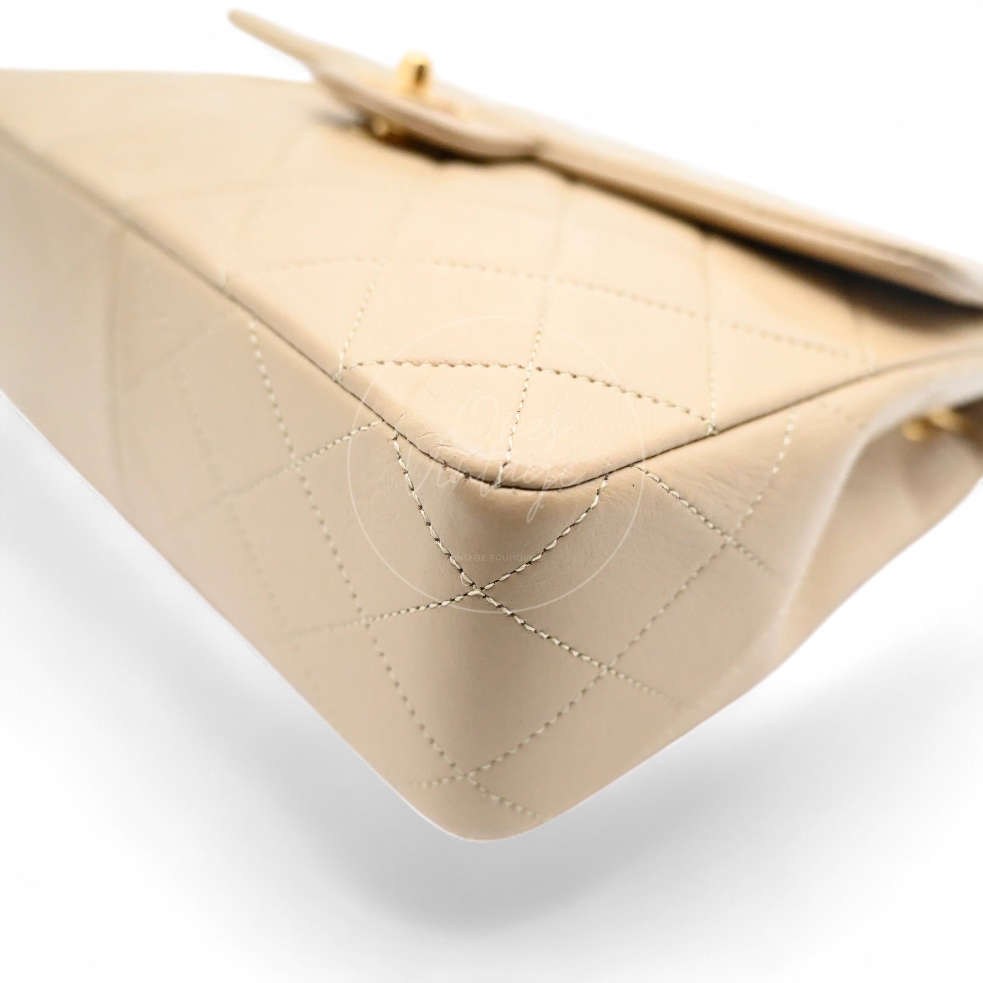 [Pre-owned] Chanel Vintage Beige Lambskin Mini Square Classic Flap Bag