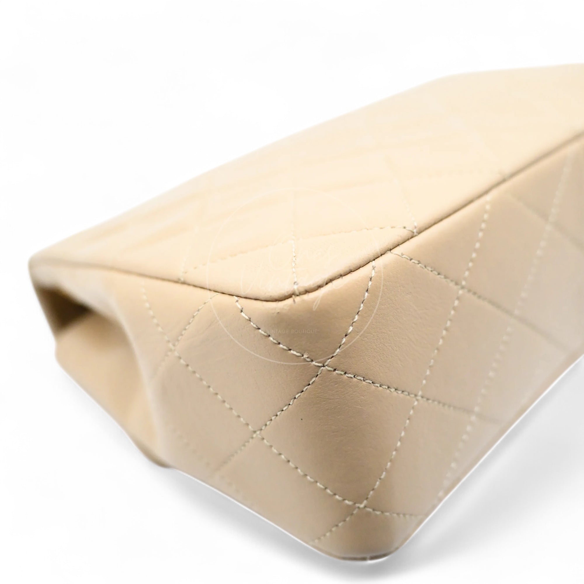 [Pre-owned] Chanel Vintage Beige Lambskin Mini Square Classic Flap Bag