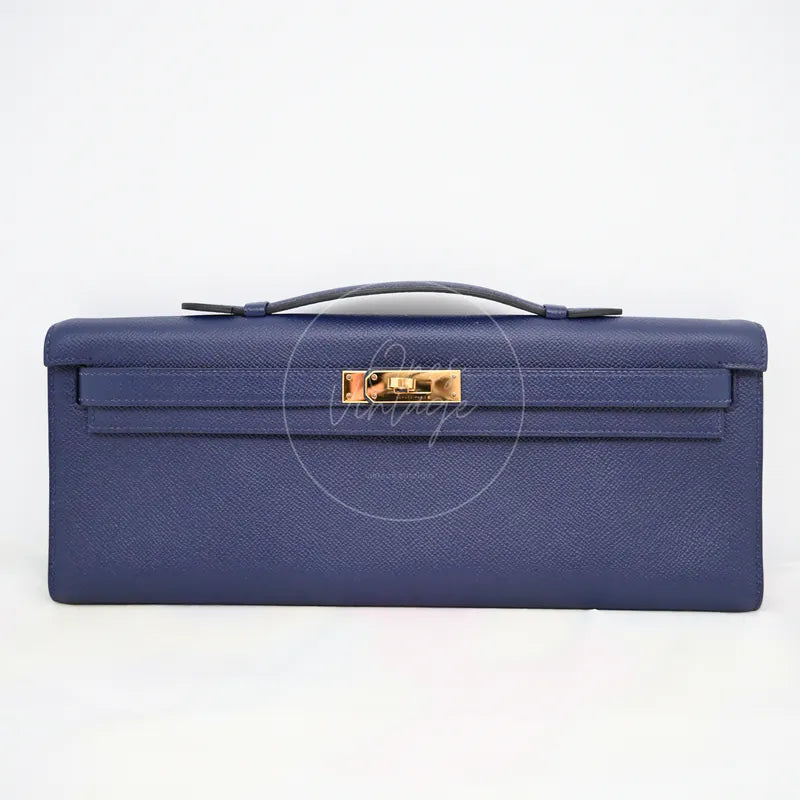 [Pre-owned] Hermes Kelly Cut Clutch Bleu Saphir Epsom GHW Stamp X