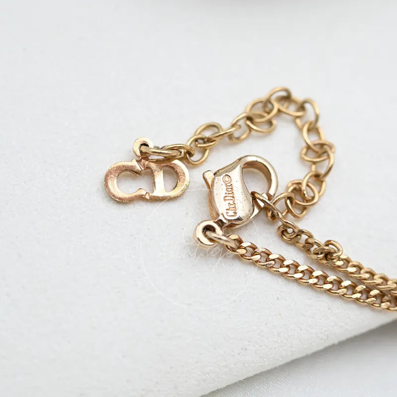 [Pre-owned] Dior Vintage CD logo Gold Knot Crystal Necklace