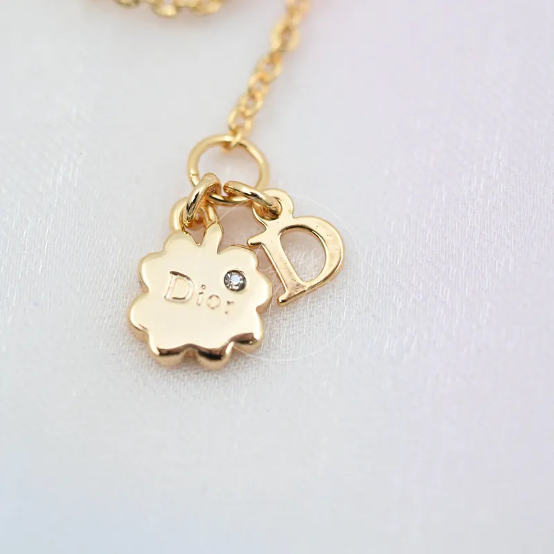 [Pre-owned] Christian Dior Gold Tone Heart Dior Motif Necklace
