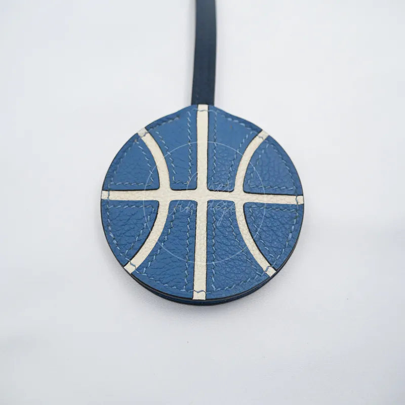 [Pre-owned] Hermes Basketball Blue & White Evercolor Key Ring Bag Charm