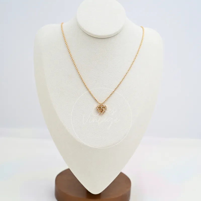 [Pre-owned] Dior Vintage Heart Shape CD Logo Crystal Gold Necklace
