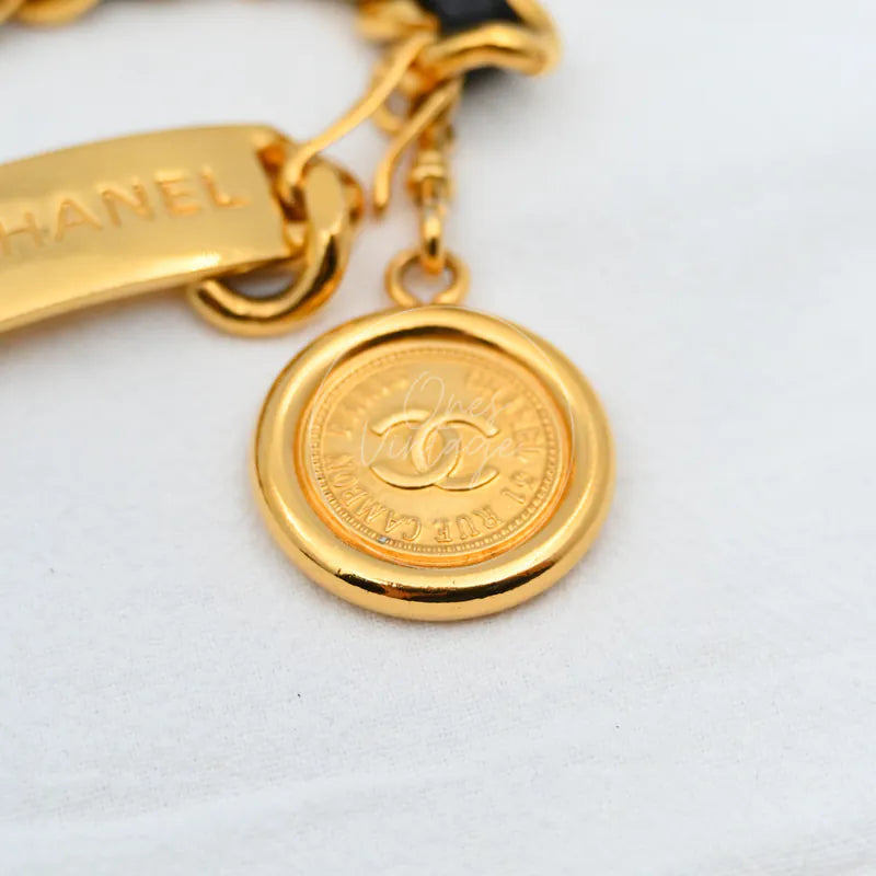 [Pre-owned] Chanel Coco Mark Chain Belt Gold Black Golden Metal