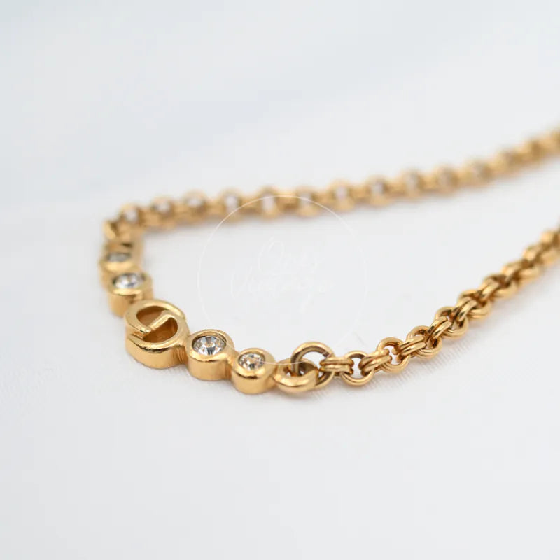 [Pre-owned] Christian Dior CD Logo Rhinestone Necklace
