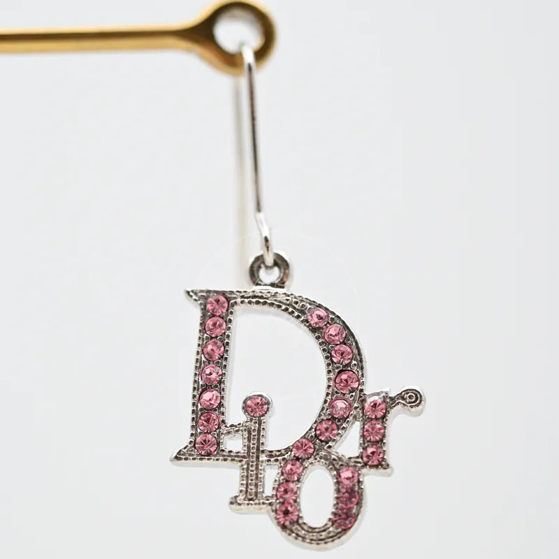 [Pre-owned] Dior Silver Pink Oblique Rhinestones Earrings