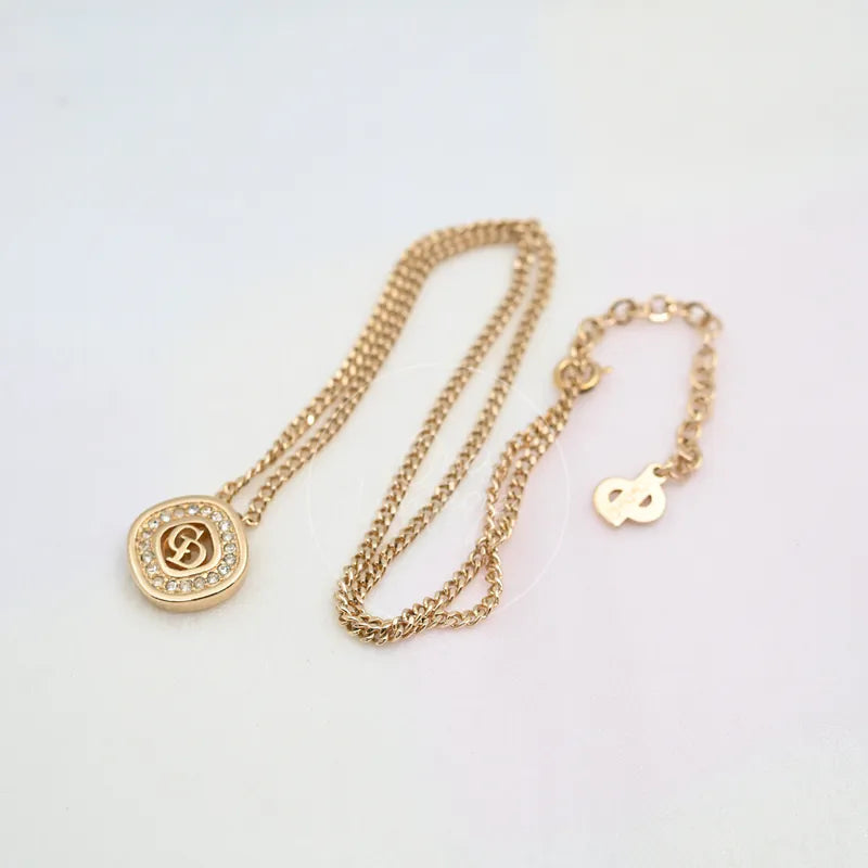 [Pre-owned] Dior Vintage 80s CD Logo Rhinestone Necklace