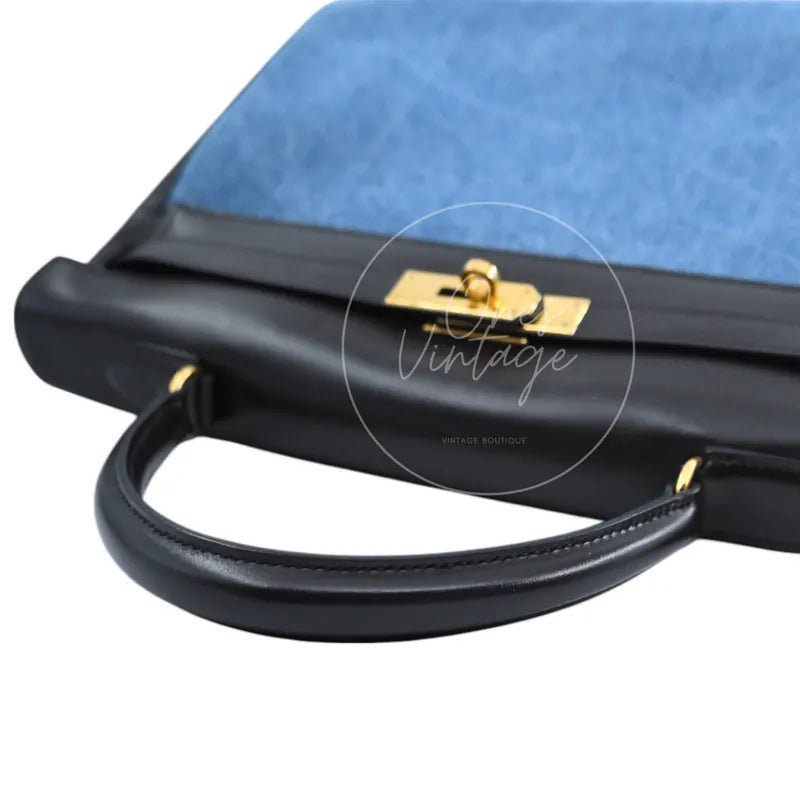 [Pre-owned] Hermes Kelly 35 Denim x Box GHW Stamp Square C