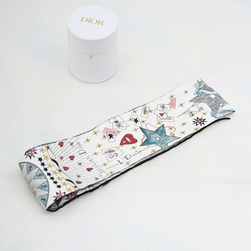 [Pre-owned] Christian Dior White Silk L'Etoile Tarot Twilly