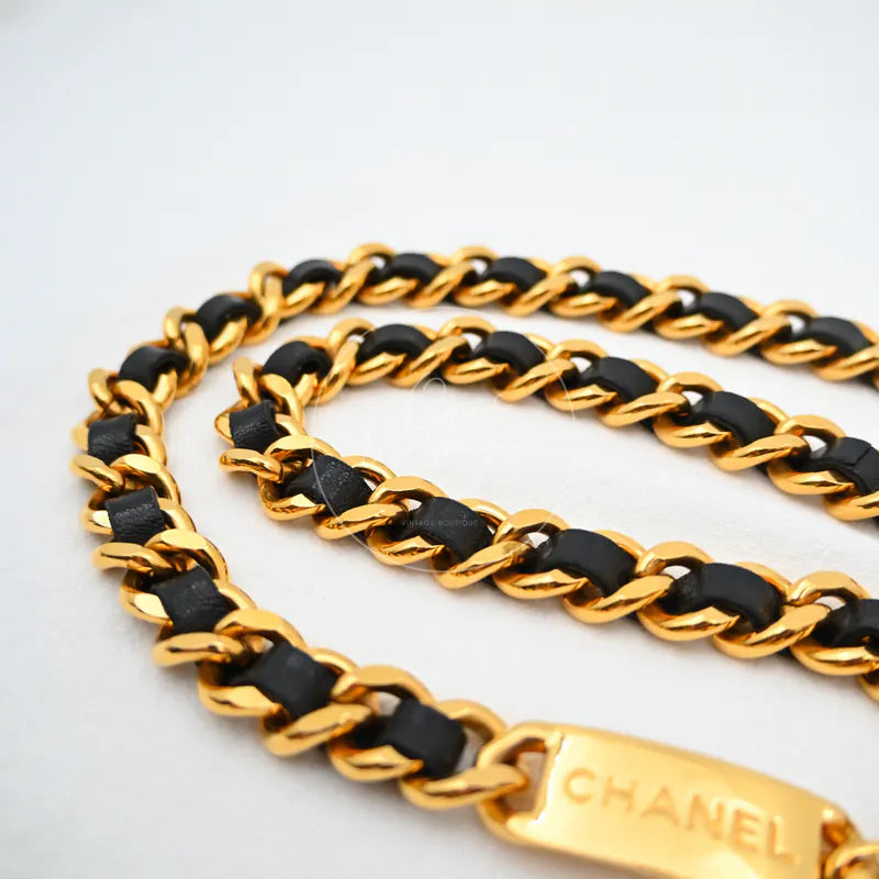[Pre-owned] Chanel Coco Mark Chain Belt Gold Black Golden Metal