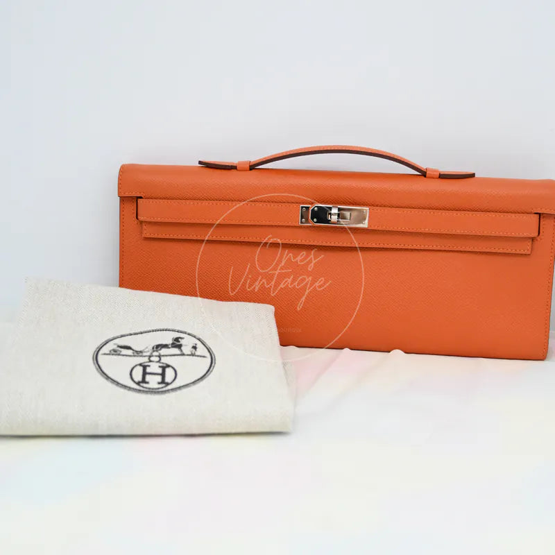 [Pre-owned] Hermes Kelly Cut Clutch Orange Epsom Stamp Square R