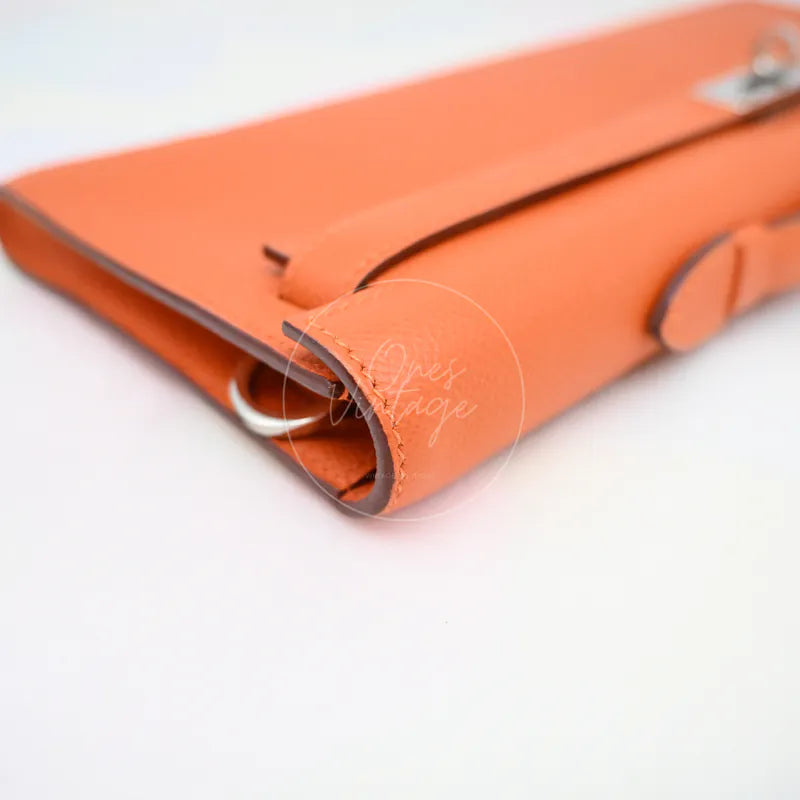 [Pre-owned] Hermes Kelly Cut Clutch Orange Epsom Stamp Square R