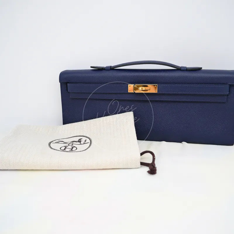 [Pre-owned] Hermes Kelly Cut Clutch Bleu Saphir Epsom GHW Stamp X