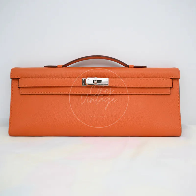 [Pre-owned] Hermes Kelly Cut Clutch Orange Epsom Stamp Square R