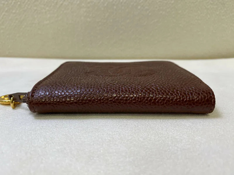 [Pre-owned] Chanel Vintage CC Mark Zip Wallet Red Caviar Series 5