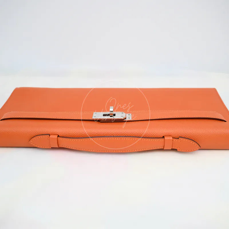 [Pre-owned] Hermes Kelly Cut Clutch Orange Epsom Stamp Square R