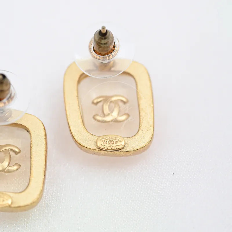 [Pre-owned] Chanel Vintage Clear Rectangle CC Logo Earrings
