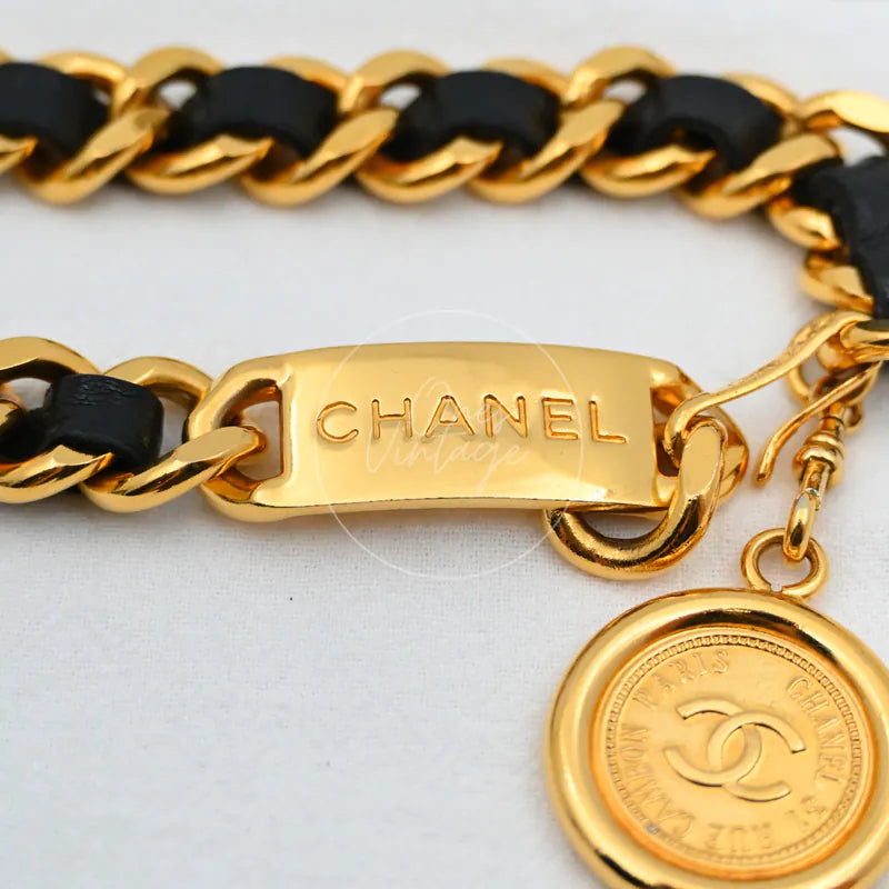 [Pre-owned] Chanel Coco Mark Chain Belt Gold Black Golden Metal
